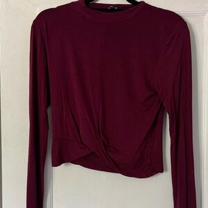 Long-Sleeve Twist Front Top - Burgundy